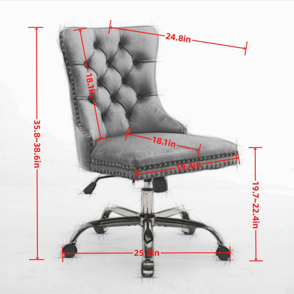 A&A Furniture Office Chair,Modern Velvet Upholstered Tufted Button Home Office Chair with Golden Metal Base,Adjustable Desk Chair Swivel Office Chair (Gray)
