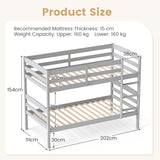 Solid Wood Twin Over Twin Bunk Bed Frame with High Guardrails and Integrated Ladder