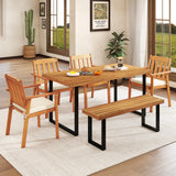 Acacia Wood Dining Table for 6 People Wooden Rectangular Table