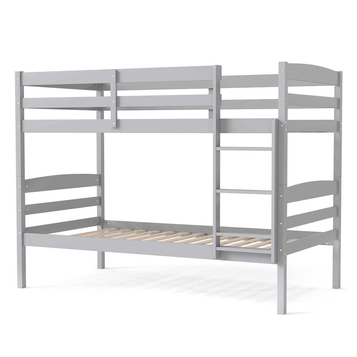 Solid Wood Twin Over Twin Bunk Bed Frame with High Guardrails and Integrated Ladder
