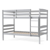 Solid Wood Twin Over Twin Bunk Bed Frame with High Guardrails and Integrated Ladder