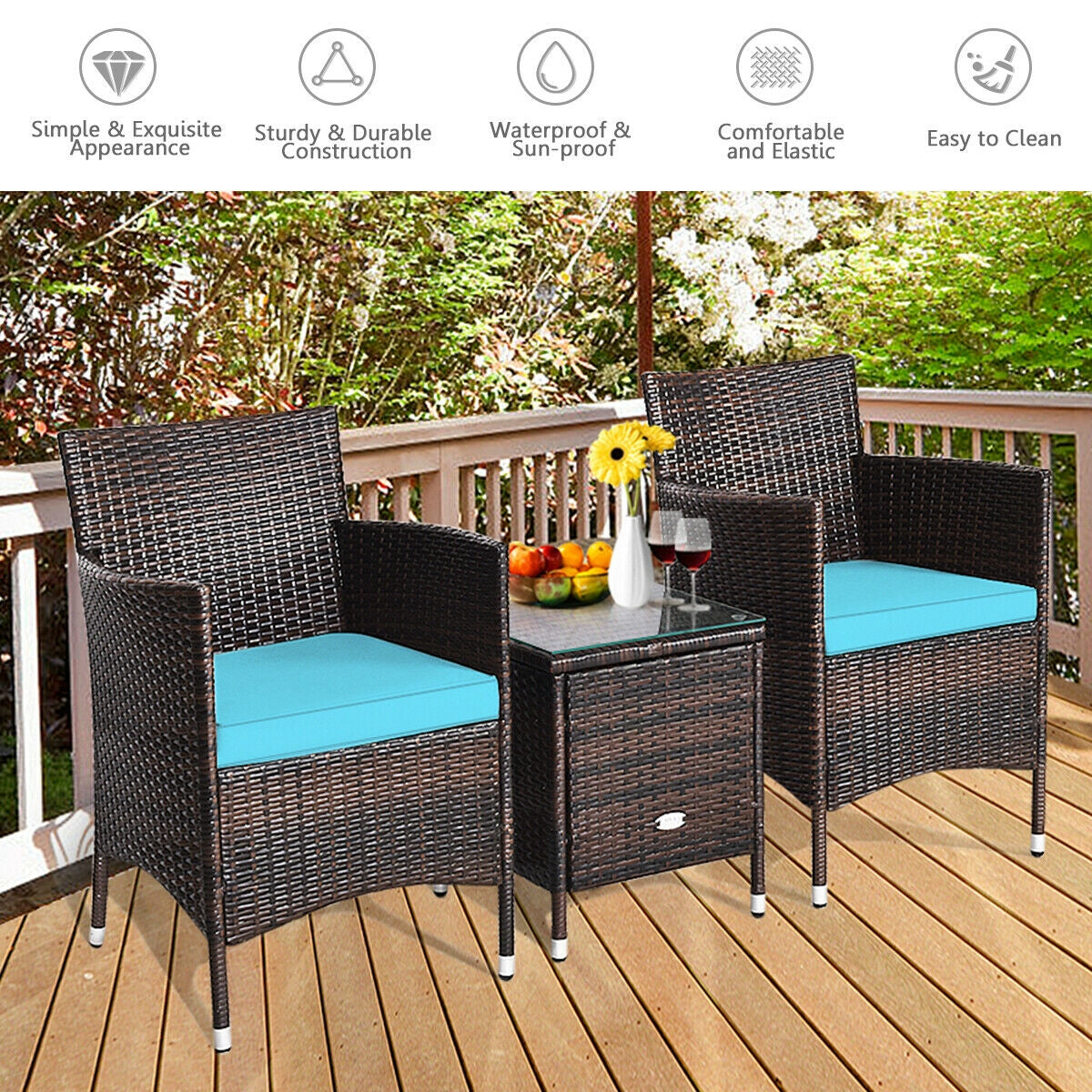 3 Pcs Outdoor Rattan Wicker Furniture Set