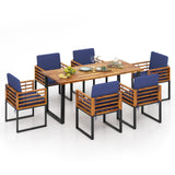 7 Pieces Patio Acacia Wood Dining Chair and Table Set for Backyard and Poolside-Navy