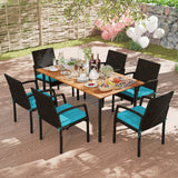 7 Pieces Patio Rattan Cushioned Dining Set with Umbrella Hole