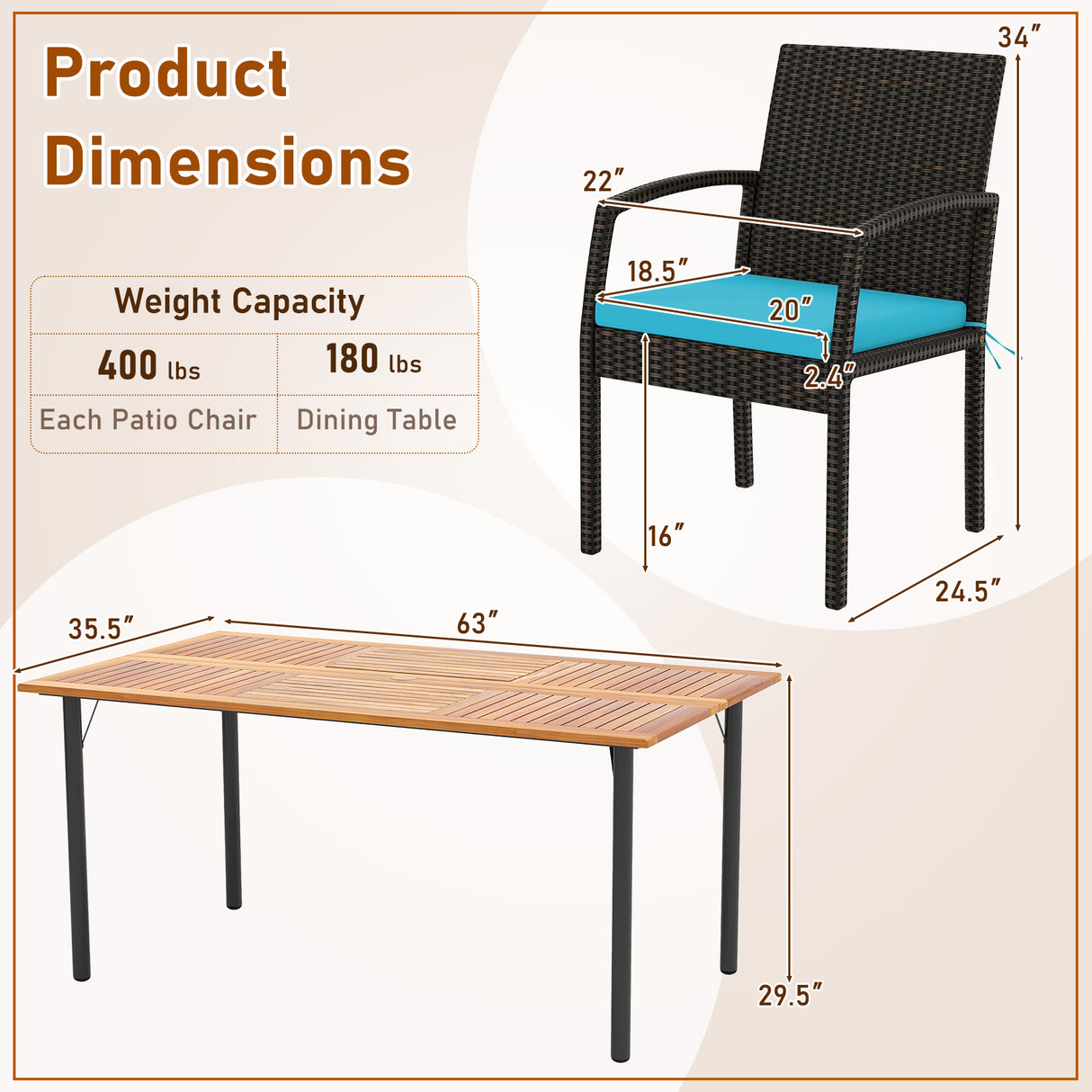 7 Pieces Patio Rattan Cushioned Dining Set with Umbrella Hole