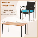 7 Pieces Patio Rattan Cushioned Dining Set with Umbrella Hole