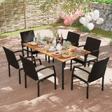 7 Pieces Patio Rattan Cushioned Dining Set with Umbrella Hole