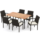 7 Pieces Patio Rattan Cushioned Dining Set with Umbrella Hole