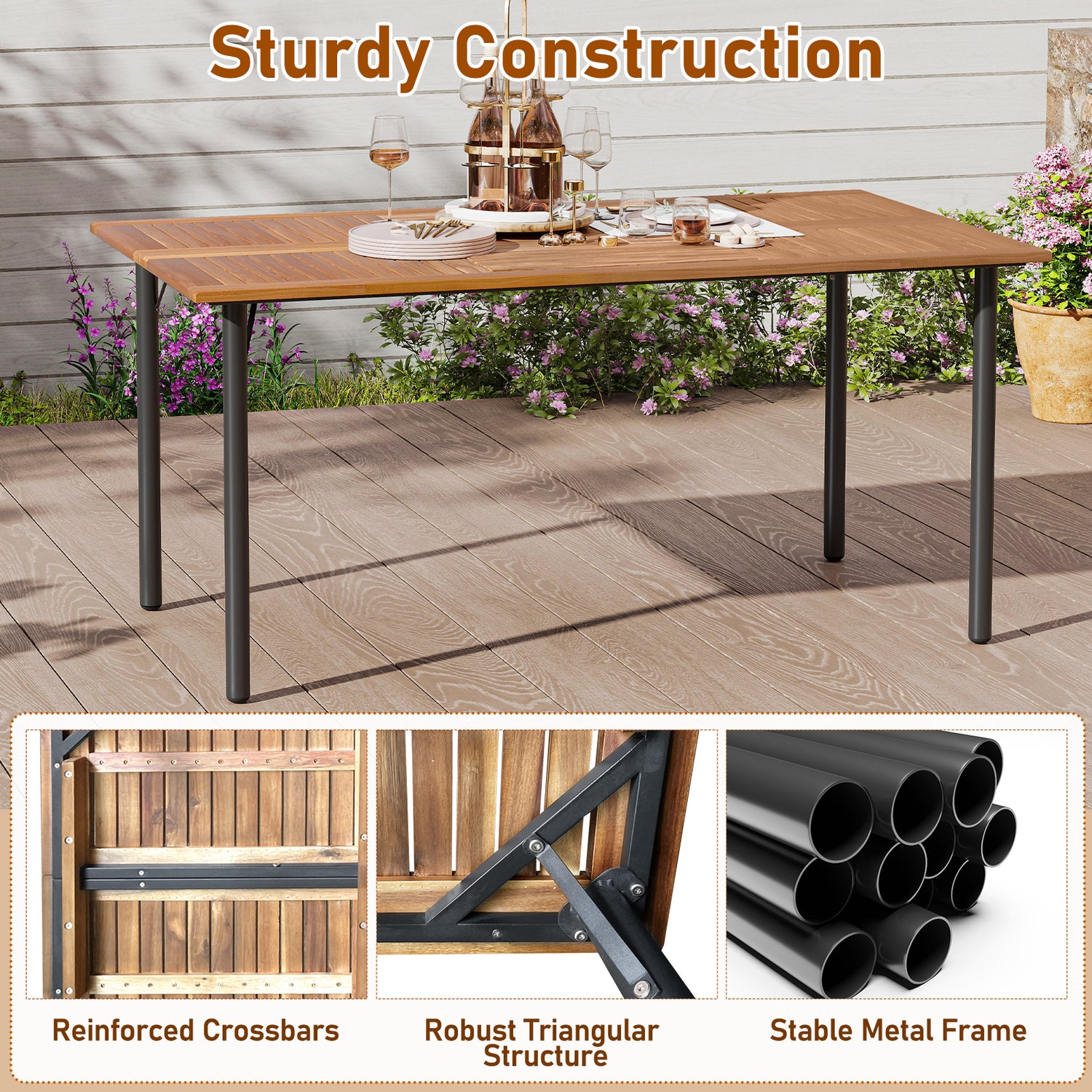 7 Pieces Patio Rattan Cushioned Dining Set with Umbrella Hole