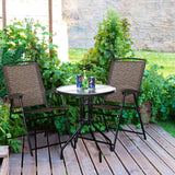 3 Pieces Bistro Patio Garden Furniture Set with Round Table and Folding Chairs