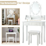 Makeup Dressing Table with Touch Switch Lighted Mirror and Cushioned Stool