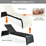 Patio Rattan Lounge Chair Back Adjustable Chaise Recliner  with Cushioned