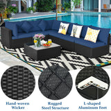 7-Piece Outdoor Sectional Wicker Patio Sofa Set with Tempered Glass Top