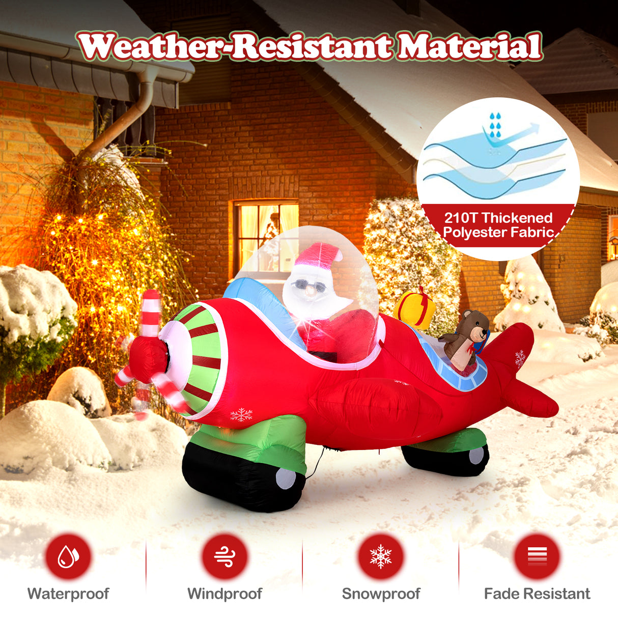 7.2 Feet Christmas Inflatables Airplane with Gift Boxes and Built-in LED Lights
