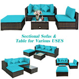 5 Pieces Outdoor Patio Rattan Furniture Set With Cushions