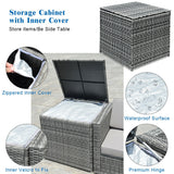 8 Piece Wicker Sofa Rattan Dinning Set Patio Furniture with Storage Table
