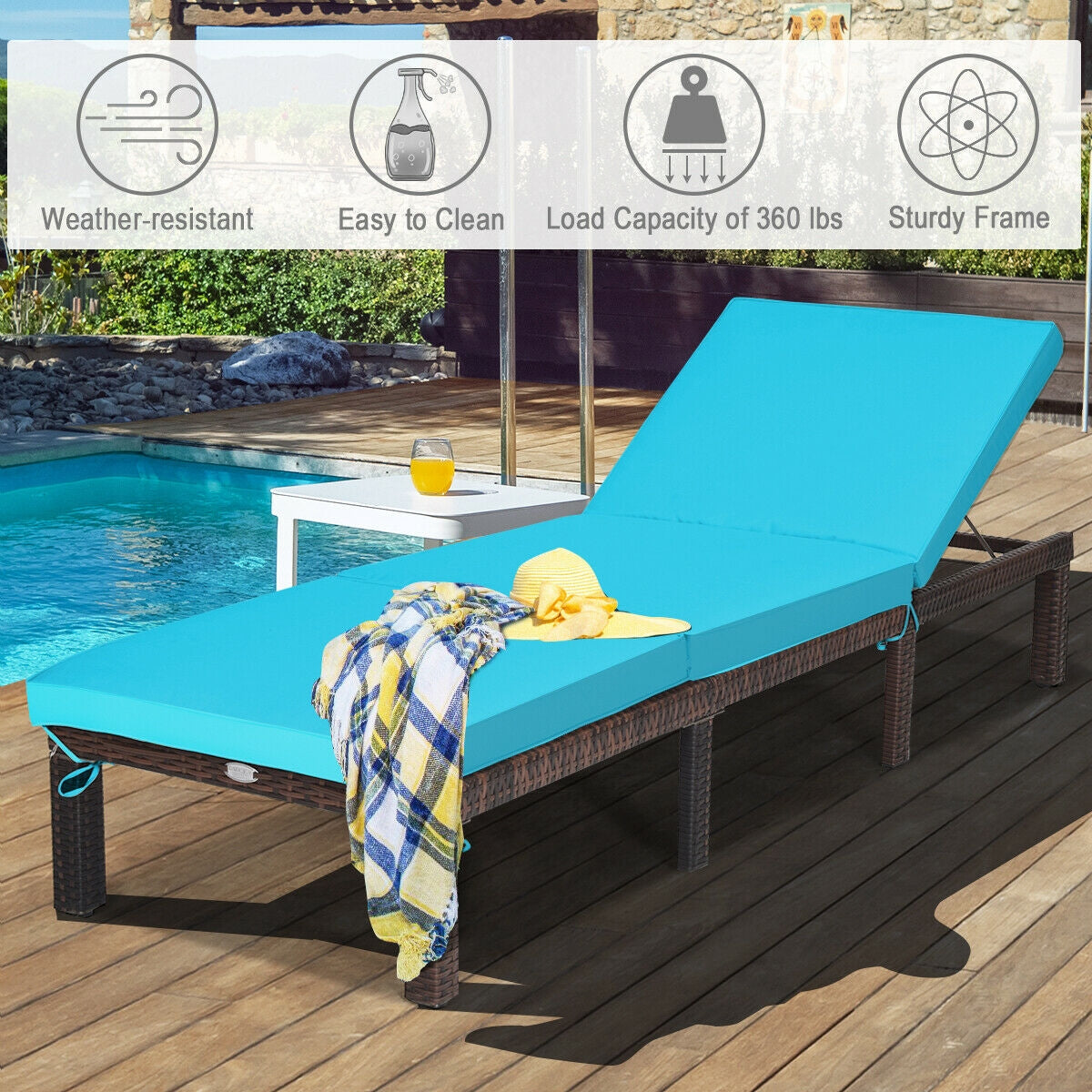 Outdoor Rattan Adjustable Cushioned Chaise
