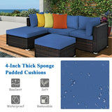 5 Pieces Patio Rattan Sectional Conversation Ottoman Furniture Set