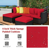 5 Pieces Patio Rattan Sectional Conversation Ottoman Furniture Set