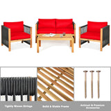 4 Pieces Acacia Wood Outdoor Patio Furniture Set with Cushions