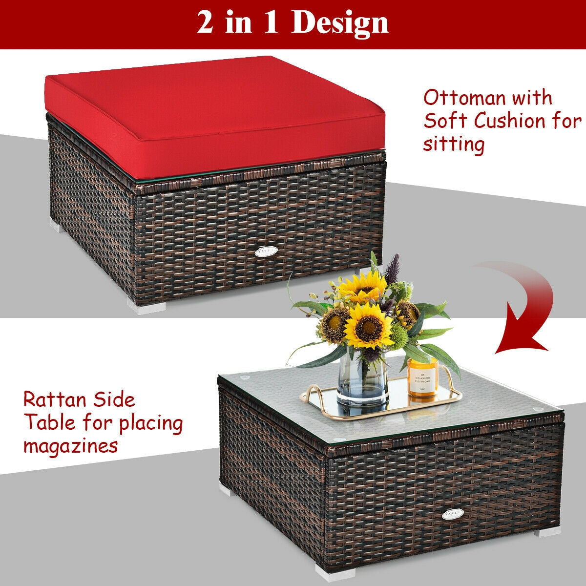 6 Pcs Patio Rattan Furniture Set with Sectional Cushion