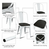 4 Pieces Tolix Style Metal Dining Side Chair Stackable Wood Seat-White