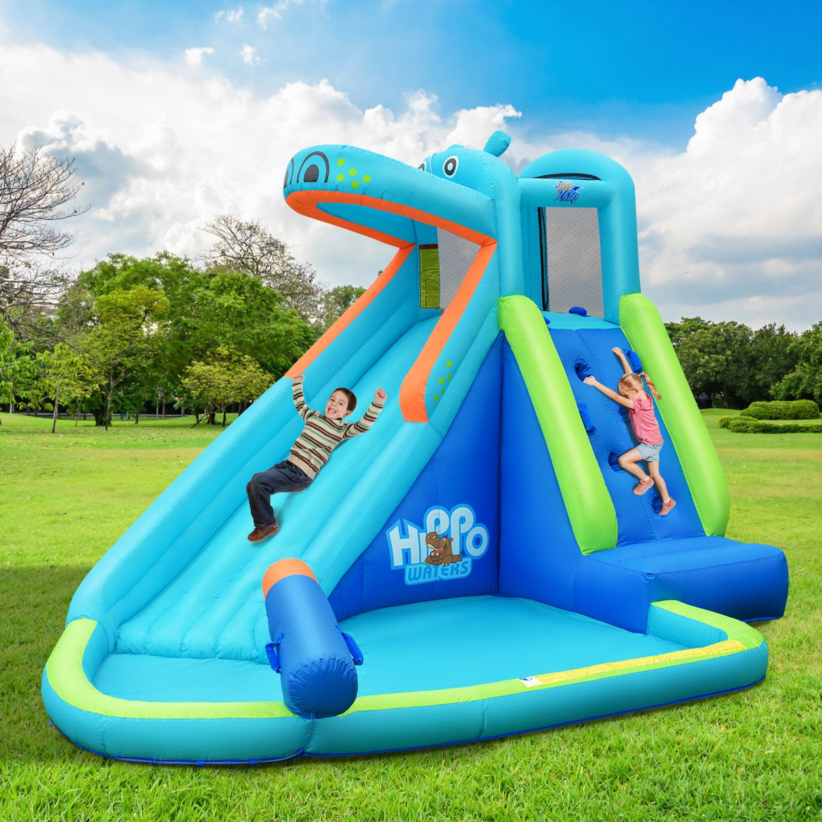 Inflatable Water Pool with Splash and Slide Without Blower