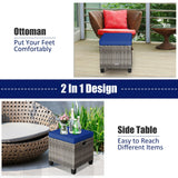 2PCS Patio Rattan Wicker Ottoman Seat with Removable Cushions