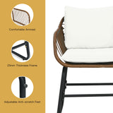 3 Pieces Patio Rattan Bistro Set Cushioned Chair Glass Table Deck