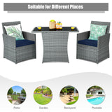 3 Pieces Patio Rattan Furniture Set with Cushioned Armrest Sofa