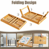 Bamboo Laptop Lap Tray with Adjustable Legs and Tilting Heat-dissipation Top