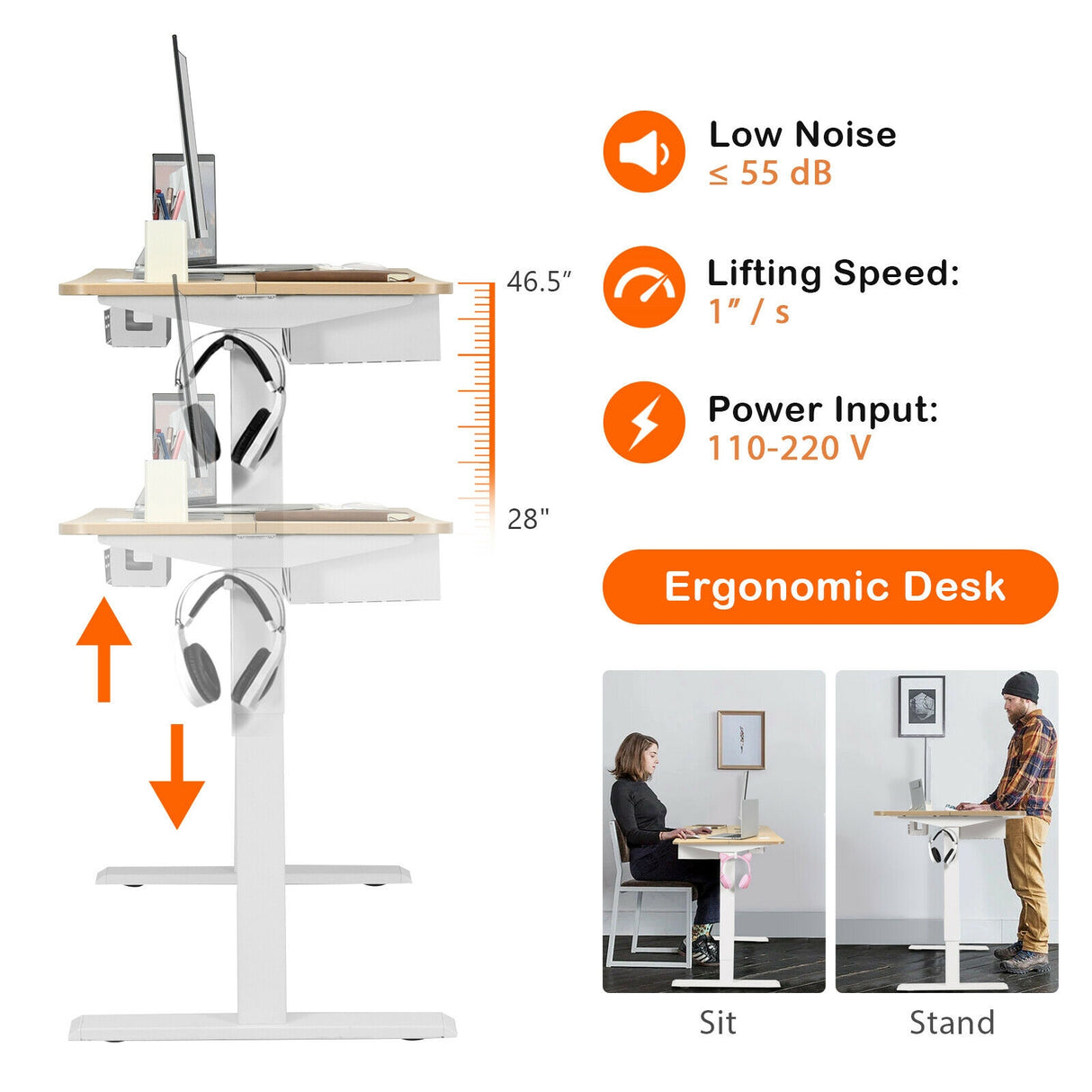 48 Inches Electric Standing Adjustable Desk with Control Panel and USB Port