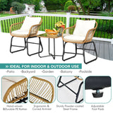 3-Piece Patio Bistro Set with 2 Rattan Chairs and Square Glass Coffee Table-White