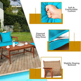 4 Pieces Acacia Wood Patio Rattan Furniture Set with Zippered Cushions