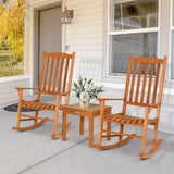 3 Pieces Eucalyptus Rocking Chair Set with Coffee Table