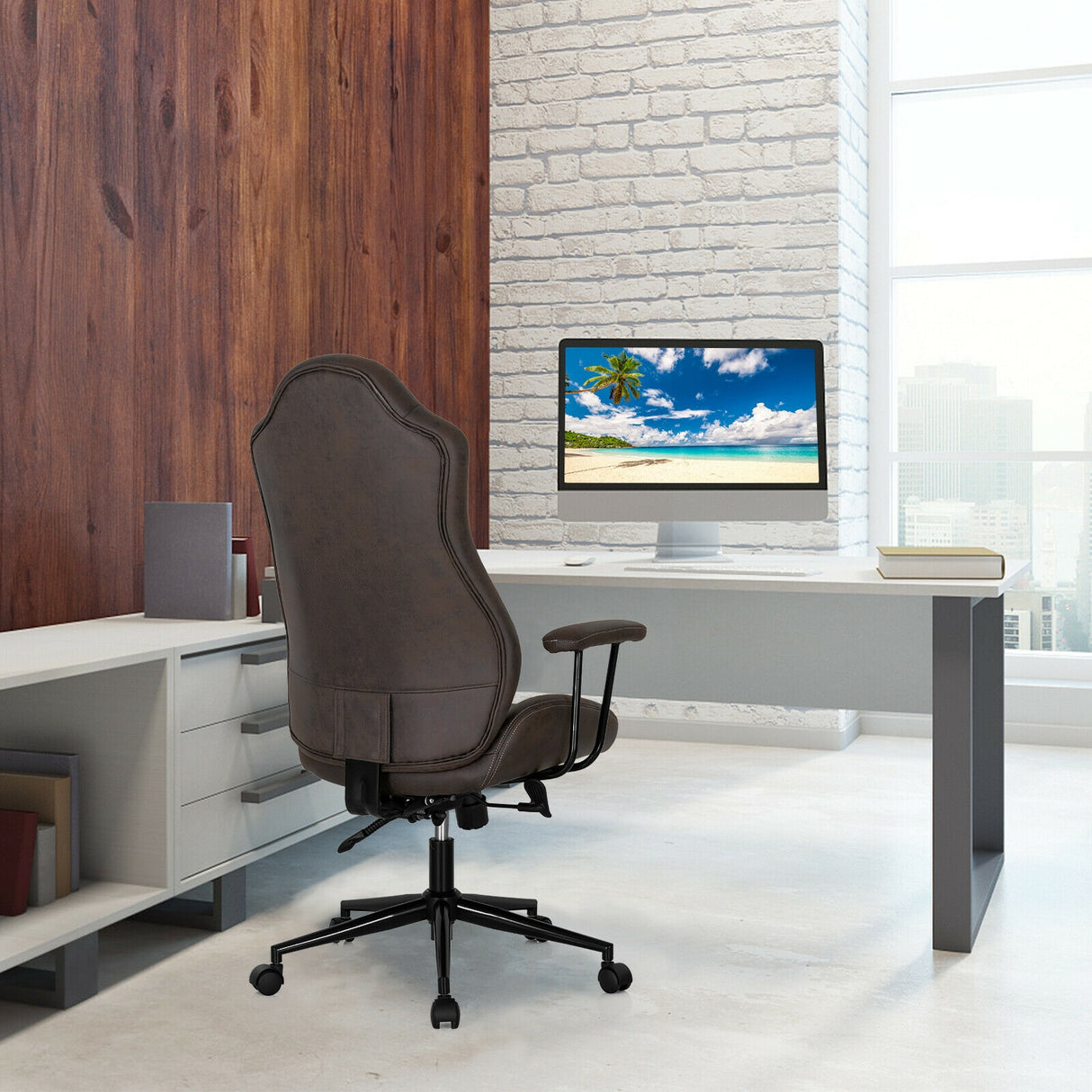 High Adjustable Back Executive Office Chair with Armrest-Brown