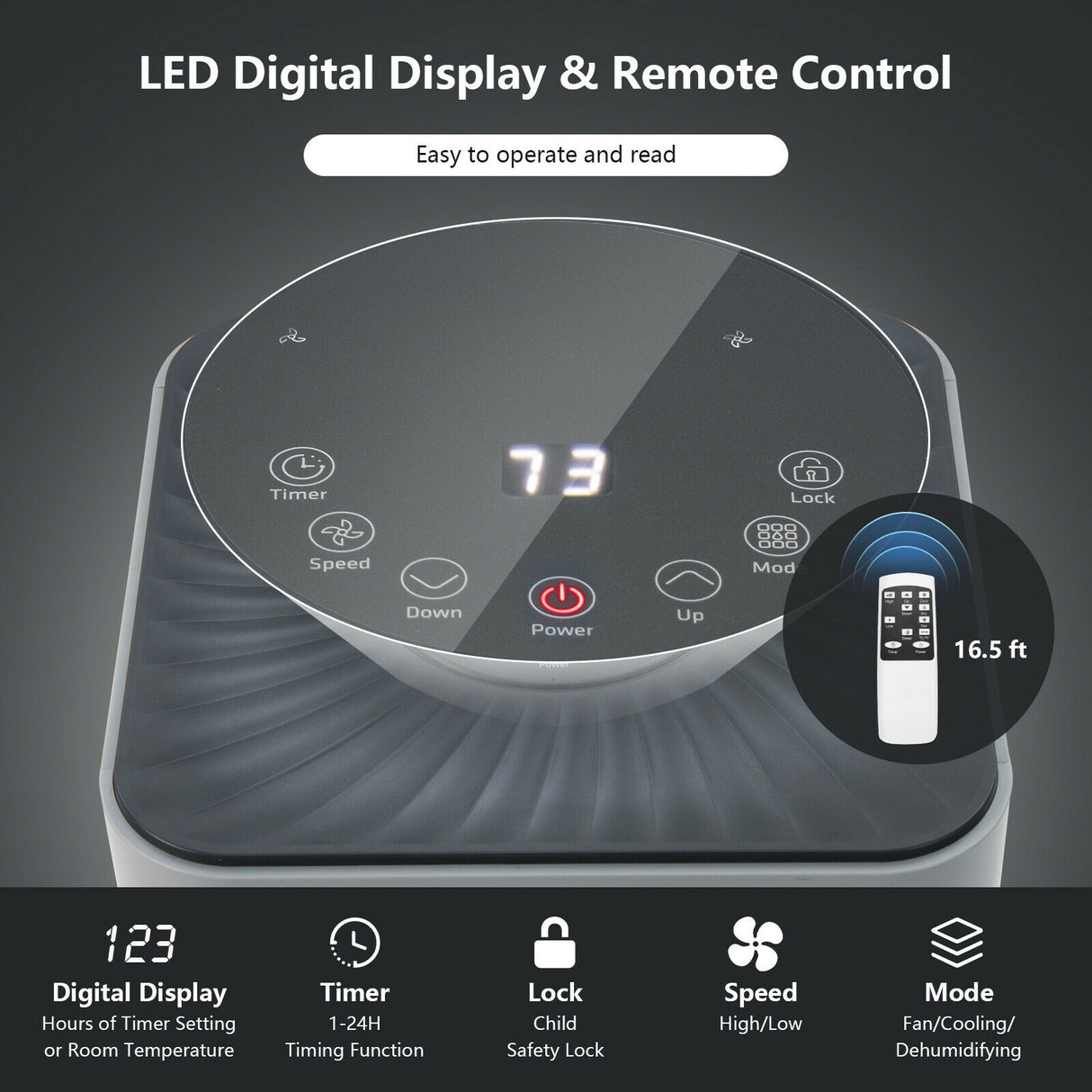 8000BTU 3-in-1 Portable Air Conditioner with Remote Control