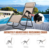 3 Pieces Folding Portable Zero Gravity Reclining Lounge Chairs Table Set