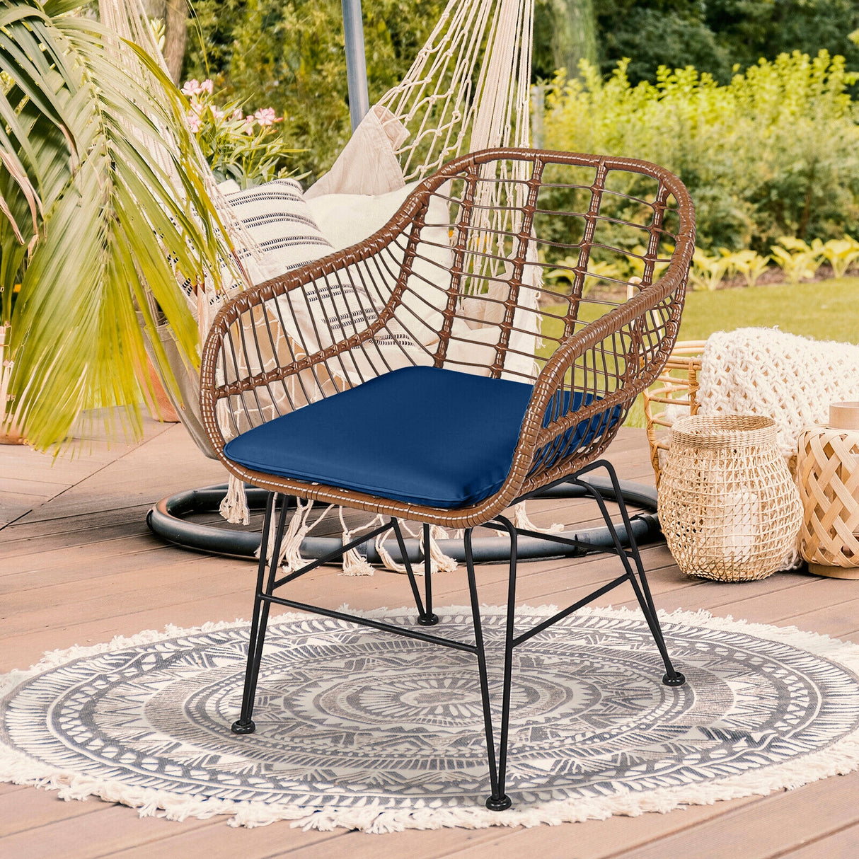3 Pieces Patio Rattan Bistro Set with Cushion