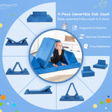 4-Piece Convertible Kids Couch Set with 2 Folding Mats