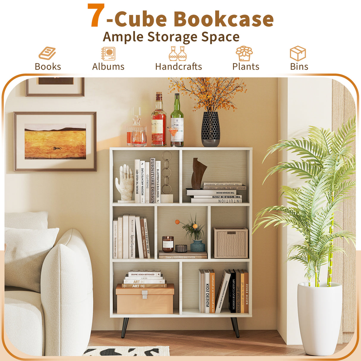 8-Cube Bookcase with 5 Tapered Metal Legs