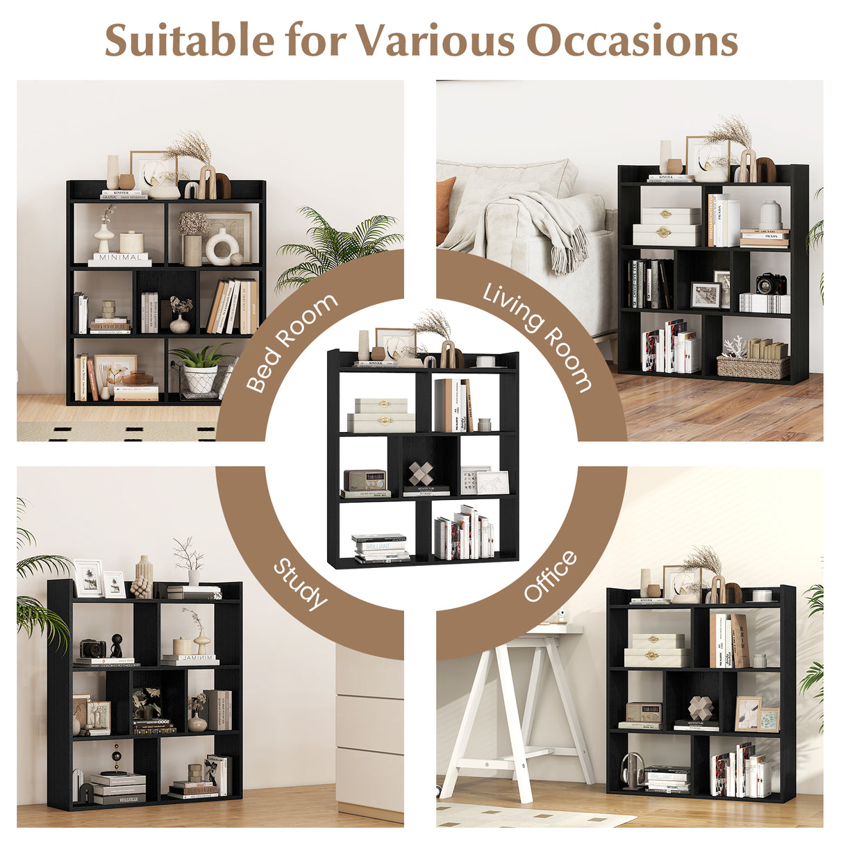 7 Cubes Open-back Bookshelf with Anti-Toppling Devices