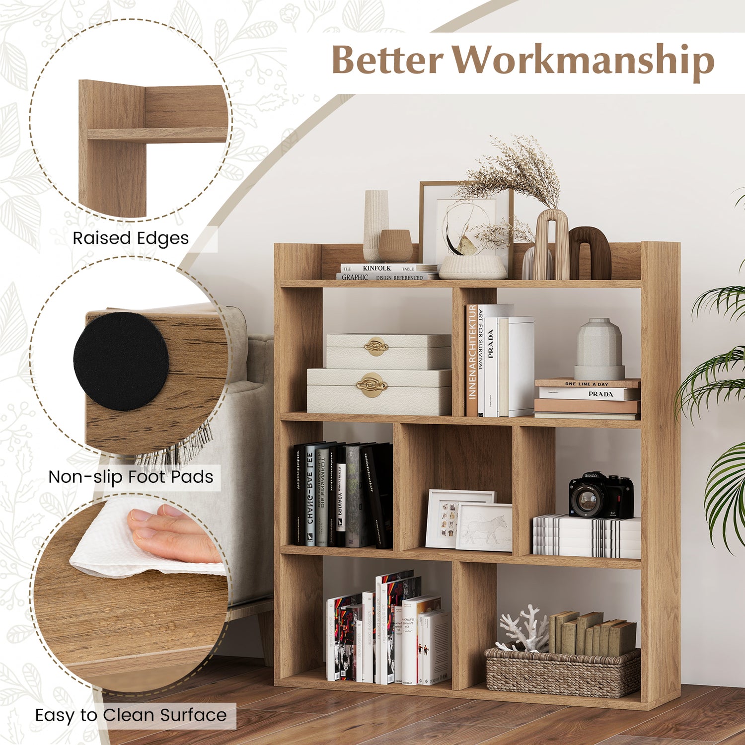7 Cubes Open-back Bookshelf with Anti-Toppling Devices