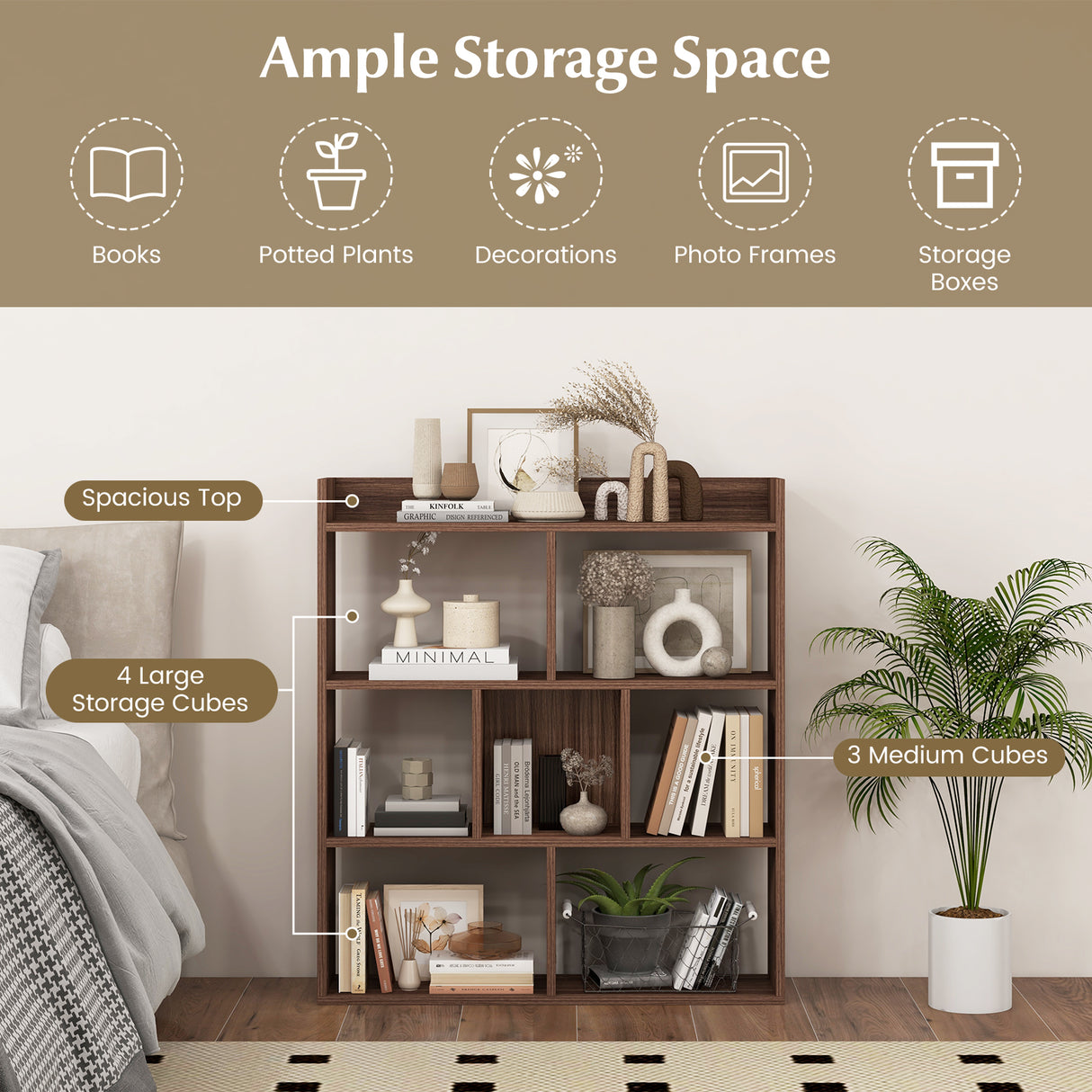 7 Cubes Open-back Bookshelf with Anti-Toppling Devices