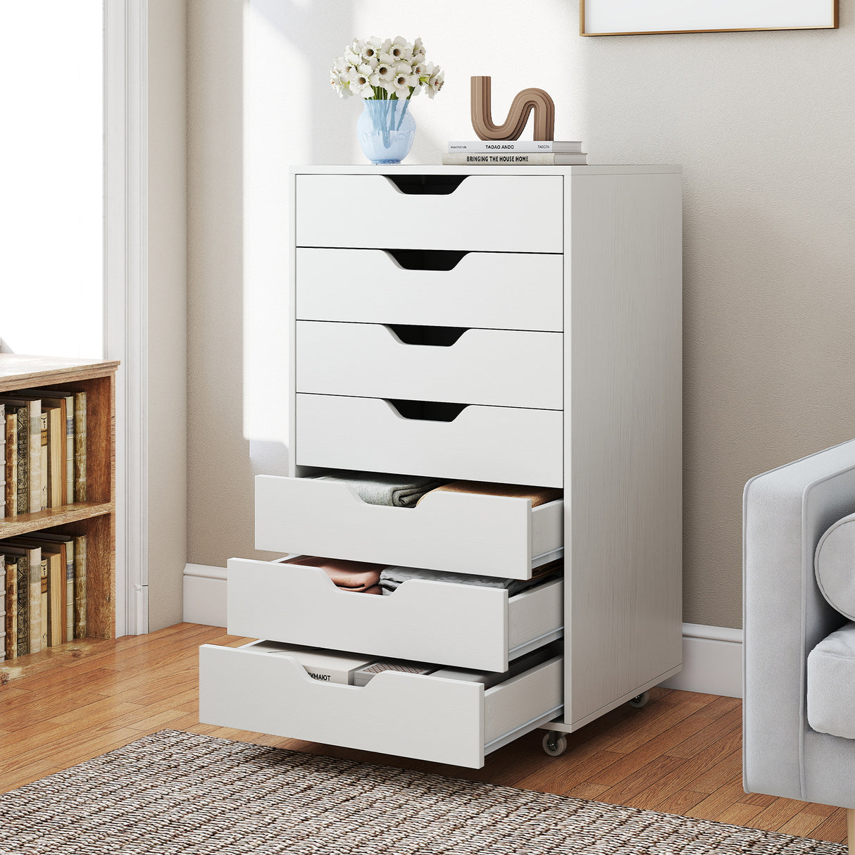 7-Drawer Chest Storage Dresser Floor Cabinet Organizer with Wheels