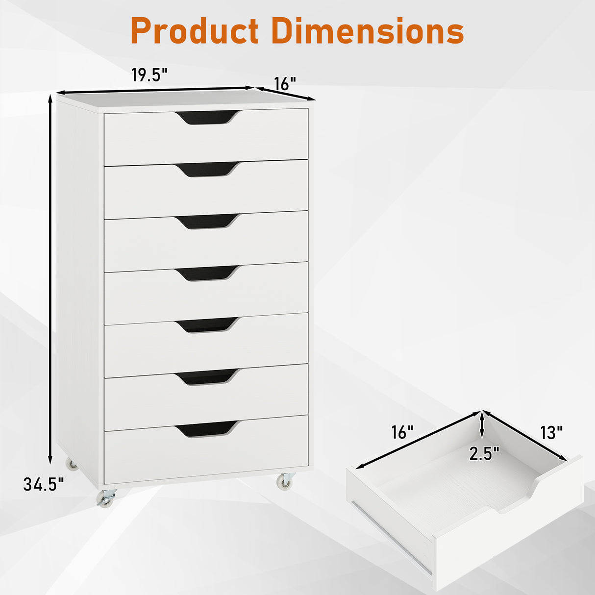 7-Drawer Chest Storage Dresser Floor Cabinet Organizer with Wheels