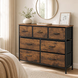 7-Drawer Wide Dresser with 2-Sized Folding Fabric Drawers for Bedroom