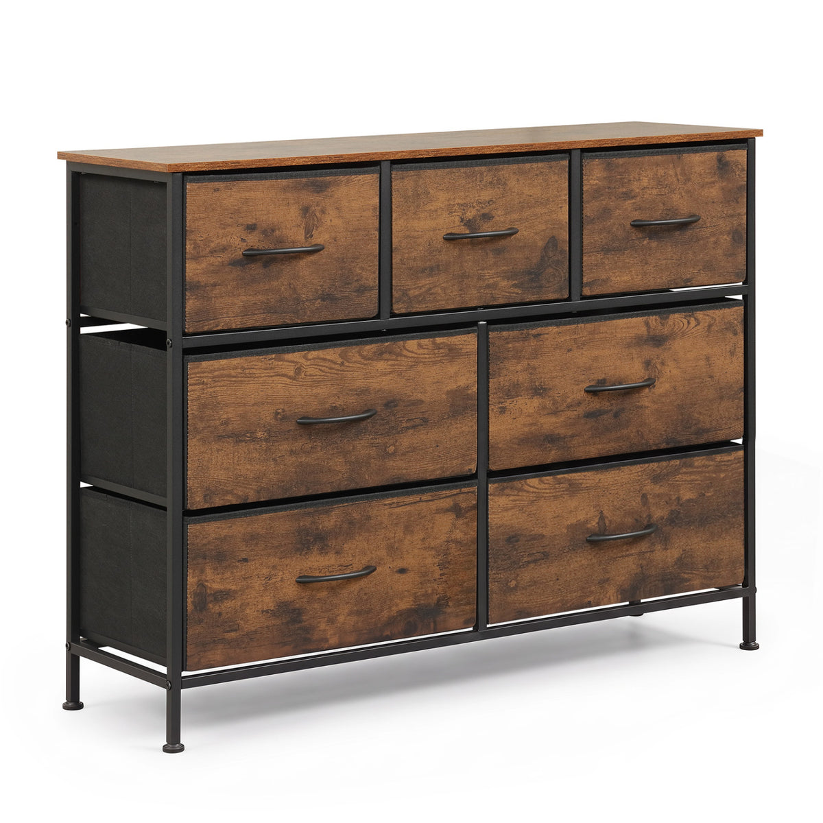 7-Drawer Wide Dresser with 2-Sized Folding Fabric Drawers for Bedroom
