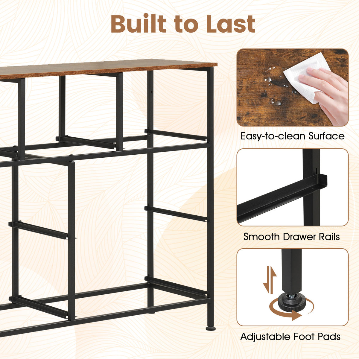 7-Drawer Wide Dresser with 2-Sized Folding Fabric Drawers for Bedroom
