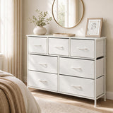 7-Drawer Wide Dresser with 2-Sized Folding Fabric Drawers for Bedroom